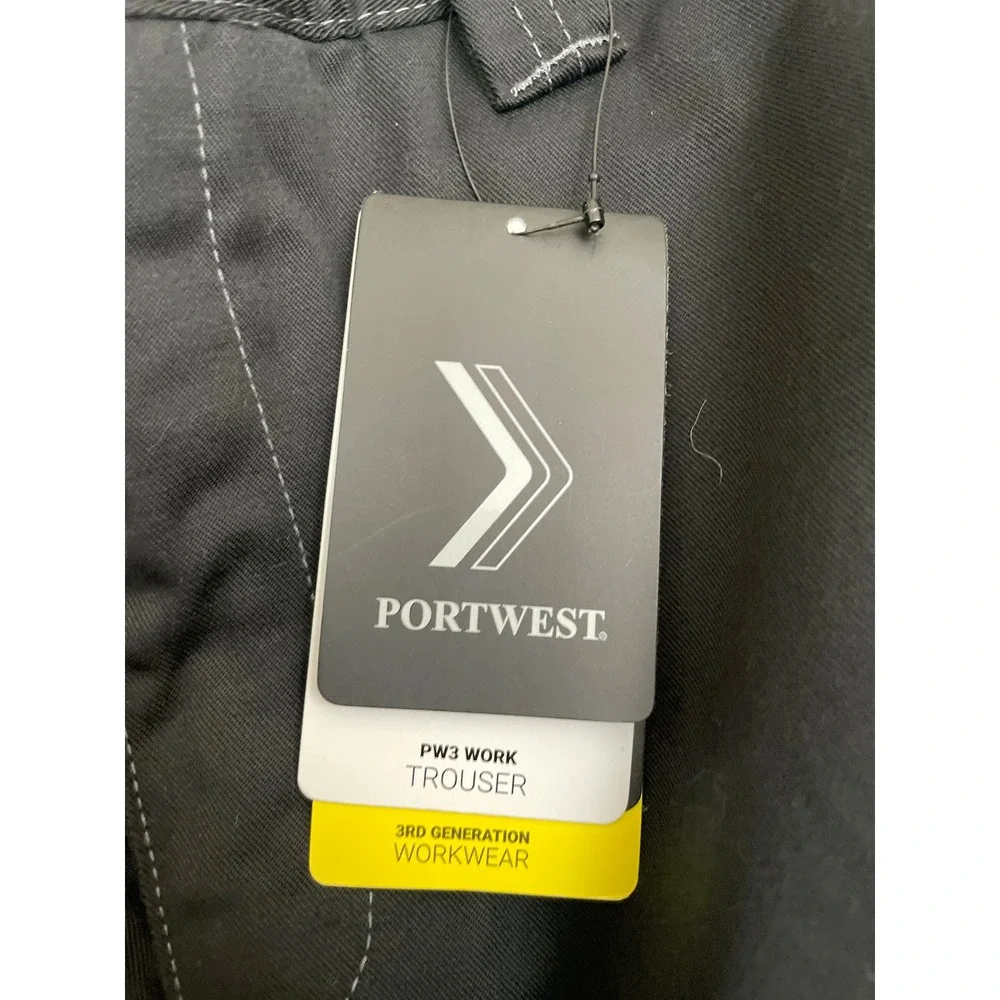 NEW Portwest PW3 Work Trouser Mens 36 Black T601 Cargo Utility Drop Hem Pants